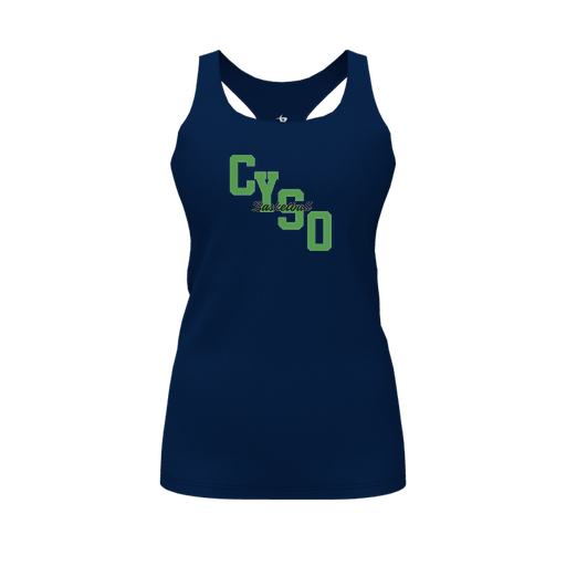 [CUS-DFW-RCBK-PER-NVY-FYS-LOGO1] Racerback Tank Top (Female Youth S, Navy, Logo 1)