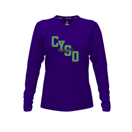 [FTLVCFPP-FYXS-LOGO1] Comfort T-Shirt (Female Youth XS, Purple, V Neck, Logo 1, Long Sleeve)