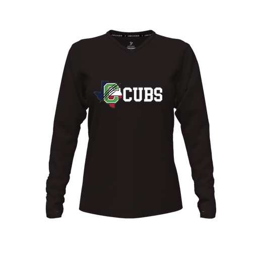 [CUS-DFW-TEES-PER-VNK-LSL-BLK-FYXS-LOGO3] Decker Performance T-Shirt (Female Youth XS, Black, V Neck, Logo 3, Long Sleeve)